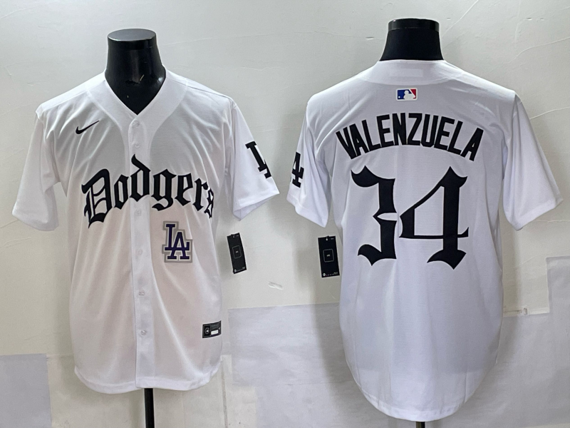 Men Los Angeles Dodgers  #34 Valenzuela white Nike 2025 MLB jersey 003